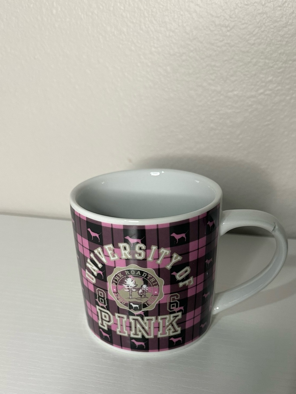 PINK Victoria's Secret Pink & Black Plaid Ceramic Mug with Logo